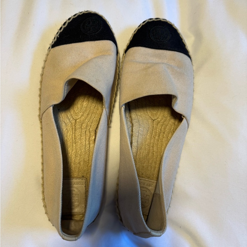 Tory Burch Tan and Black Espadrilles
